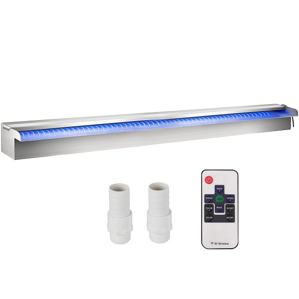 VEVOR Schwimmbad-Wasserfall-Überlaufrinne 151 x 11,5 x 8 cm, LED-Streifen Schlauchanschluss Fernbedienung, PQSBJPJSWLED1500PV2