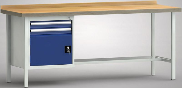 KLW Standard-Werkbank - 2000 x 700 x 840 mm L x T x H, links 2x75EA/Türe 350 mm, WS118N-2000M40-E1691