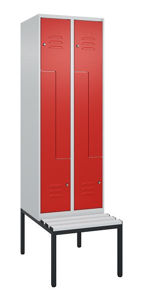 C+P Z-Spind Classic PLUS, mit untergebauter Sitzbank, 4 Abteile, 2120x600x815mm, 7035/3020, Zylinderschlösser, 0800537-204 S10047