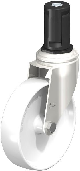 Blickle LKRXA-PO 126G-11-EXR15 Edelstahl-Apparate-Lenkrolle mit Expander, Polyamid, Weiß, 853569
