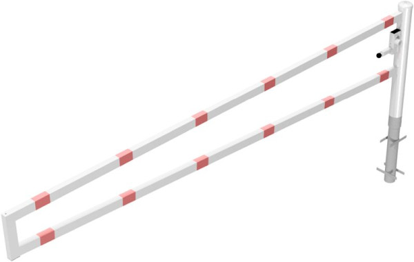 Schake Drehbare Wegesperre, zum Einbetonieren, feuerverzinkt und weiß beschichtet, Gesamtbreite: 3500 mm, mit Dreikantverschluss, 4013_35FB