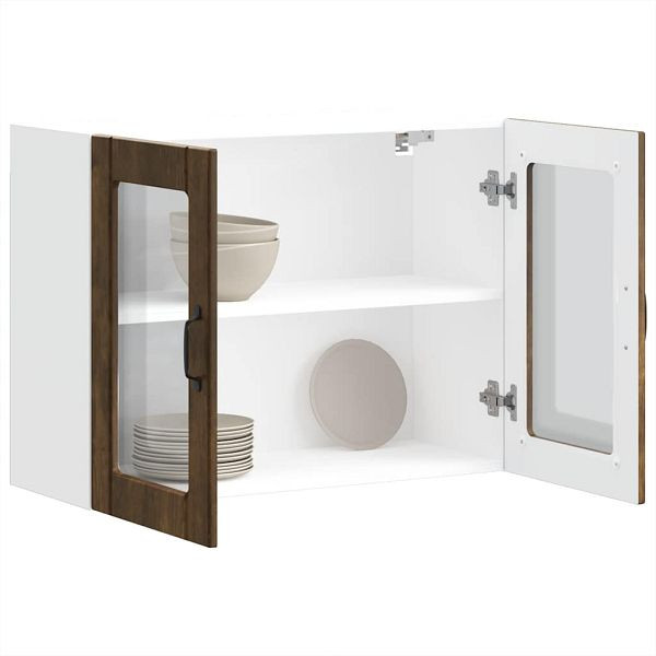 vidaXL Küchen-Hängeschrank mit Glastür Räuchereiche Holzwerkstoff, 853852