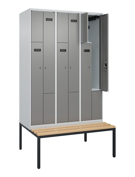 C+P Z-Spind Evolo PLUS, Bank, 6 Fächer, 2120x1200x815mm, 7035/0004, Zylinderschloss, Sitzfläche Buche-Hartholz, Sitzbank, 0490537-326 S10040