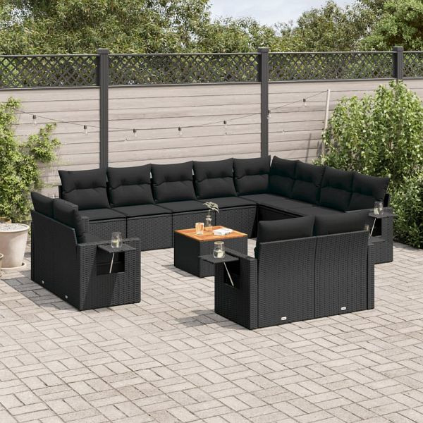 vidaXL 13-teilig Garten-Sofagarnitur mit Kissen Schwarz Poly Rattan, 3257161