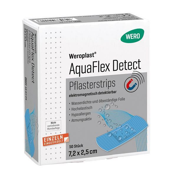 WERO Weroplast AquaFlex Detect Pflasterstrips 7,2x2,5 cm, detektierbar, VE: 50 Stück, 180724
