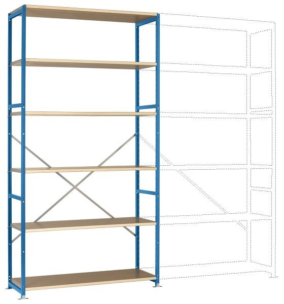 Manuflex Breitfach-Steckregal Grundregal mit 6 Holzverbundböden, HxBxT = 2500 x 1280 x 1000 mm, lichtblau, RP1333.5012