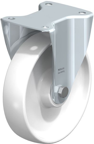 Blickle B-PO 200K Stahlblech-Bockrolle, mittelschwere Ausführung, mit Anschraubplatte, Polyamid, Weiß, 51920