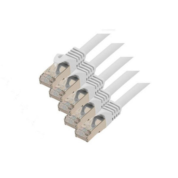 S-Conn RJ45 Patchkabel S/FTP, PIMF, Rohkabel CAT 7 Halogenfrei VE: 5 Stück, weiß, 2,0m, 75512-W-SET5