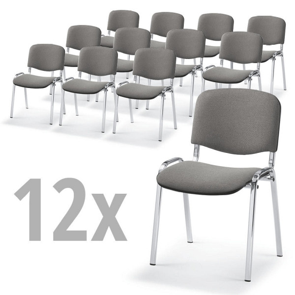 Deskin 12er SET - Besucherstühle ISO, Grau, 545 x 560 x 820 mm, Gestell: Verchromt, 346670