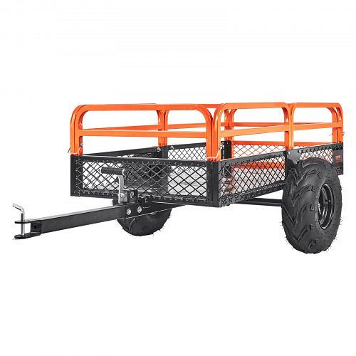 VEVOR Schwerlastbarer Rasentraktor Kippanhänger mit 680 kg Tragkraft, mit abklappbaren Seitenwänden, Oranger ATV UTV Kippanhänger, HYTCWGK15CUFTPB5GV0