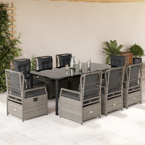 vidaXL 9-teilig Garten-Essgruppe mit Kissen Hellgrau Poly Rattan, 3263040