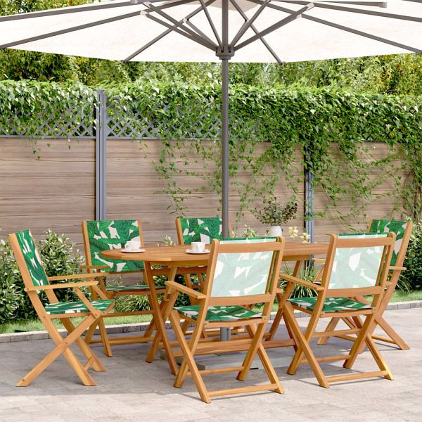 vidaXL 7-teilig Garten-Essgruppe Stoff und Massivholz Blattmuster, 3281716