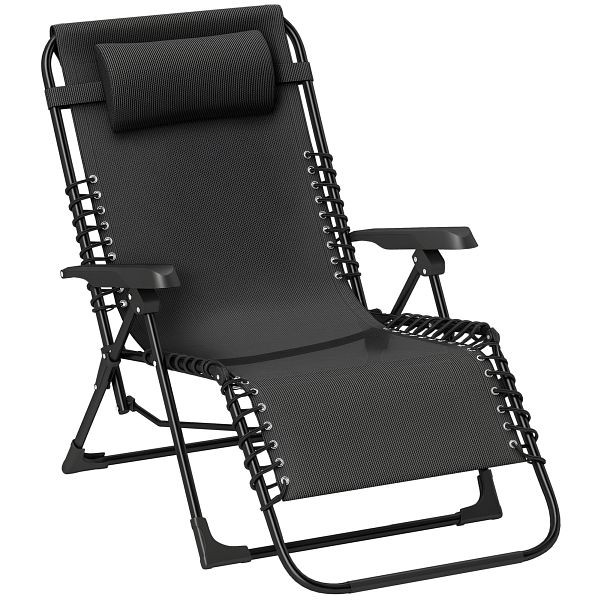 Outsunny Sonnenliege klappbar Gartenliege mit Kopfkissen, 5-Fach verstellbare Rückenlehne bis 120 kg belastbar Schwarz, 84G-722V00BK