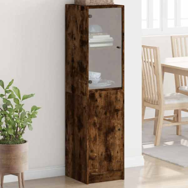 vidaXL Highboard mit Glastür Räuchereiche 35x37x142 cm, 836445