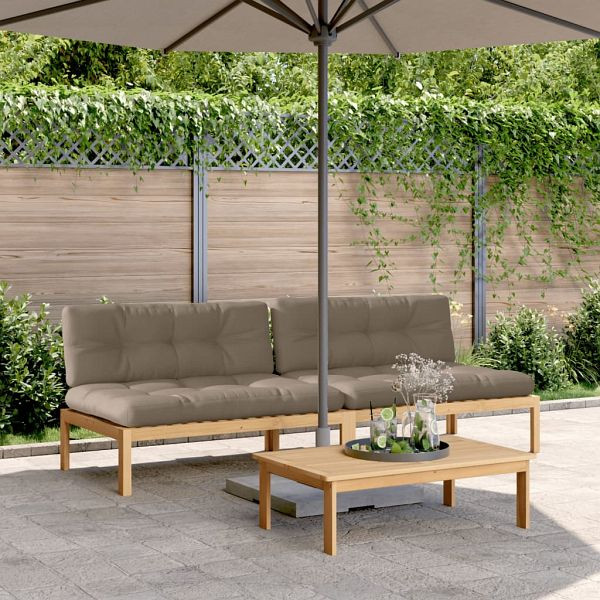 vidaXL Garten-Mittelsofas aus Paletten 2 Stück mit Kissen Akazienholz, 3209359