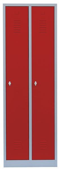 Lüllmann Stahl-Kleiderschrank / Garderobenschrank, 1800 x 600 x 500 mm, Lichtgrau/Feuerrot, 510124
