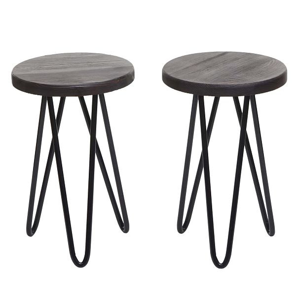 Mendler 2er-Set Beistelltisch HWC-A80, Nachttisch Kaffeetisch, Industrial Echtholz Ø25cm, dunkelbraun, 94455