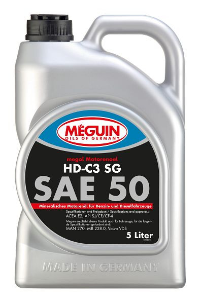 Meguin megol Motorenöl HD-C3 SG (single-grade) SAE 50, Kanister Kunststoff, VE: 5 Liter, 4306