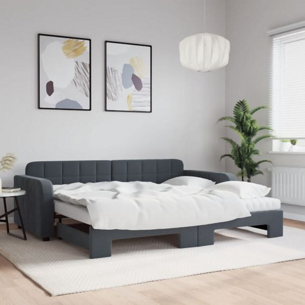 vidaXL Tagesbett Ausziehbar mit Matratzen Dunkelgrau 90x200 cm Samt, 3196954