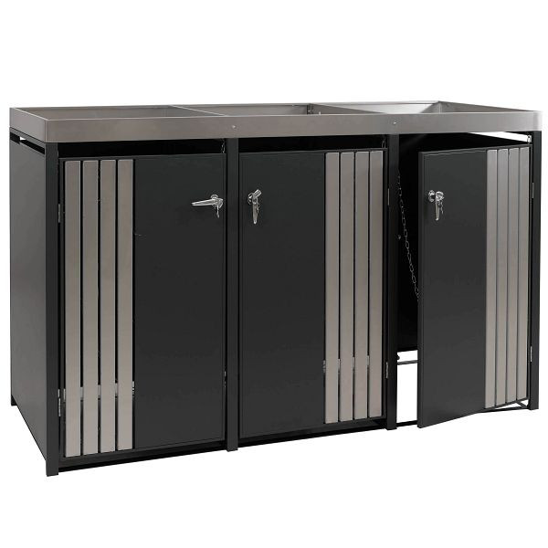 Mendler 3er-Mülltonnenverkleidung HWC-O67, Mülltonnenbox mit Pflanzkasten, Metall 125x196x84cm 75kg, anthrazit Edelstahl, 122380+122381