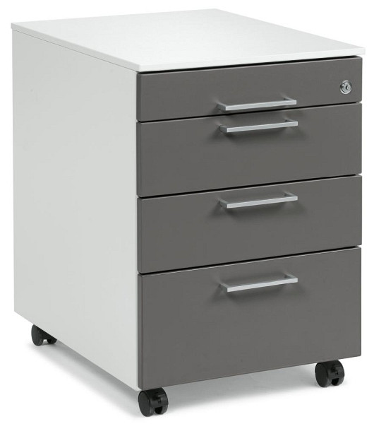 Deskin Rollcontainer EVO, Korpus Dekor weiß, Fronten Dekor anthrazit, B 435 x H 590 x T 600 mm, 3 Schübe, 290522