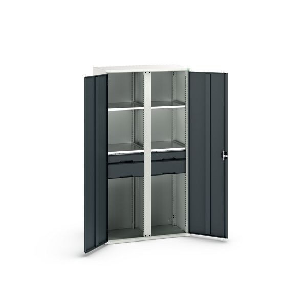 bott verso Flügeltürschrank mit Schubladen, mit 4 Fachböden und 4 Schubladen, BxTxH: 1050 x550 x 2000 mm, Lichtgrau / Anthrazitgrau, 16926582.19