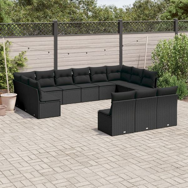 vidaXL 13-teilig Garten-Sofagarnitur mit Kissen Schwarz Poly Rattan, 3250224