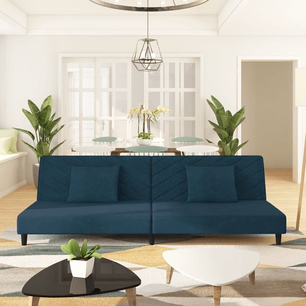 vidaXL Schlafsofa 2-Sitzer mit 2 Kissen Blau Samt, 375909