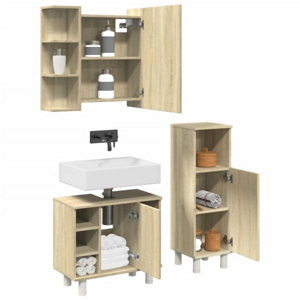 vidaXL 3-tlg. Badmöbel-Set Sonoma-Eiche Holzwerkstoff, 3324975