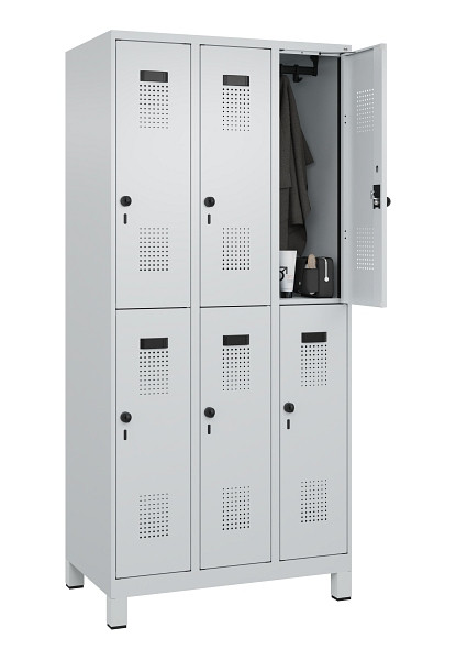 C+P Doppelstöckiger Spind Evolo PLUS, mit Füßen, 6 Fächer, 1950x900x500mm, 7035, Frontfarbe RAL 7035 Lichtgrau, Drehriegel, 049310-30 S10013