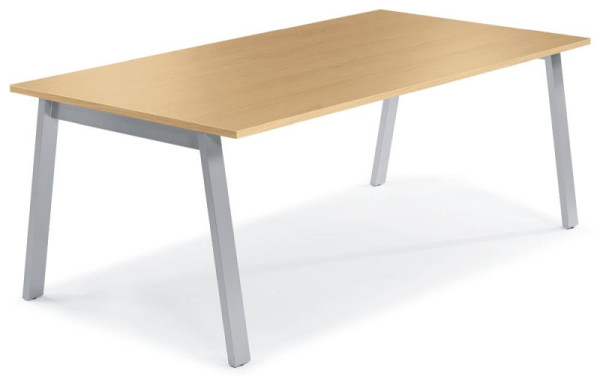 Deskin Konferenztisch RIO, Dekor: Buchedekor, Gestellfarbe: Alusilber RAL 9006, BxHxT: 1600 x 735 x 800 mm, 280976