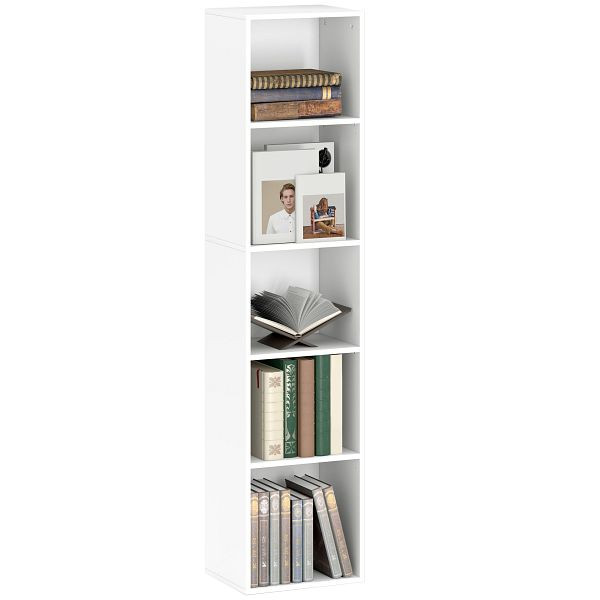 HOMCOM Bücherregal, 5 Fächer, verstellbare Regale, Holz, 30 x 24 x 133,5 cm, Weiß, 836-598V90WT