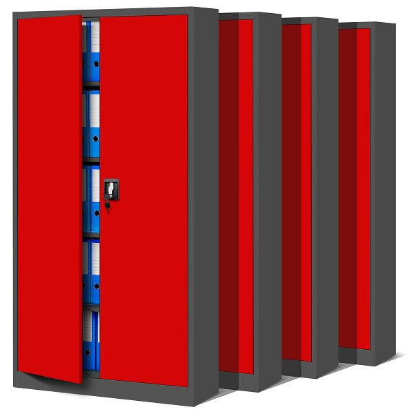 Jan Nowak Satz 4x Aktenschrank Büroschrank abschließbar JAN H, 900 x 1950 x 400 mm, anthrazit-rot, C028