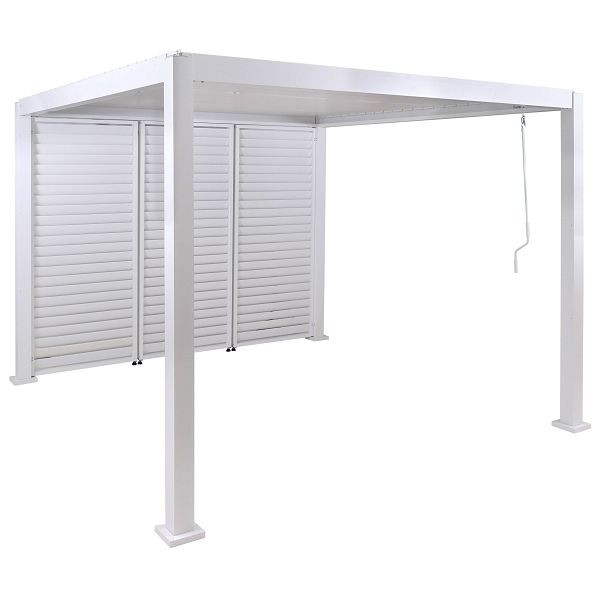 Mendler Pergola HWC-P65 mit 3x Lamellenwand, Terrassenüberdachung Garten Lamellen-Pavillon, 10cm-Alu-Gestell 3x3m, weiß, 119513+119514+119515+3x119519