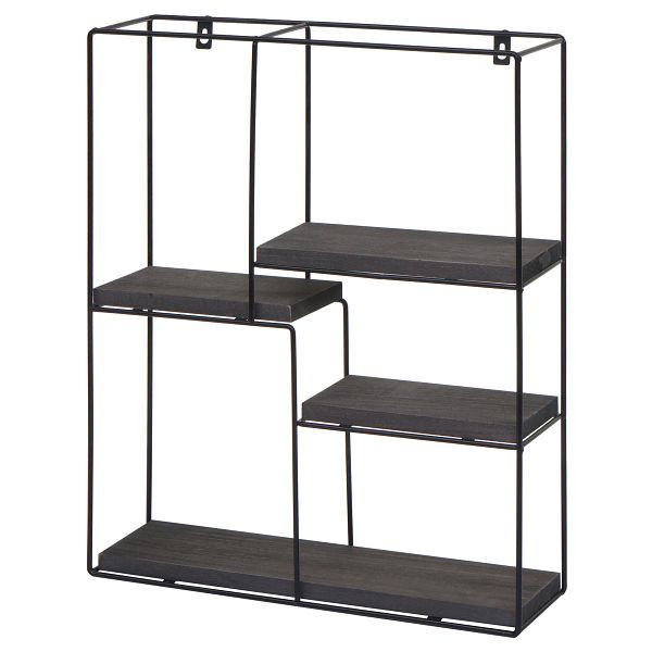 Mendler Wandregal HWC-K76, Hängeregal Schweberegal Regal, 4 Regalböden Metall Massiv-Holz Industrial 51x40x11cm, dunkelgrau, 98618