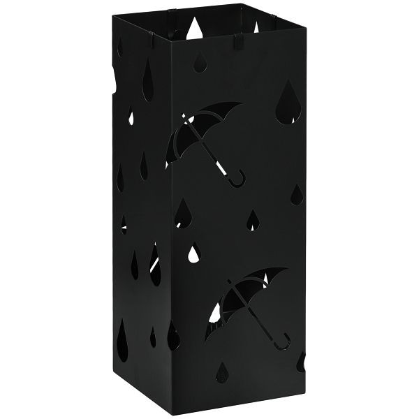HOMCOM Schirmständer, 4 Haken, Tropfschale, Stahl, Schwarz, 837-442V00BK