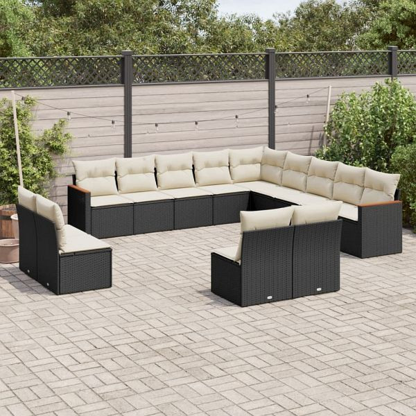 vidaXL 13-teilig Garten-Sofagarnitur mit Kissen Schwarz Poly Rattan, 3258885