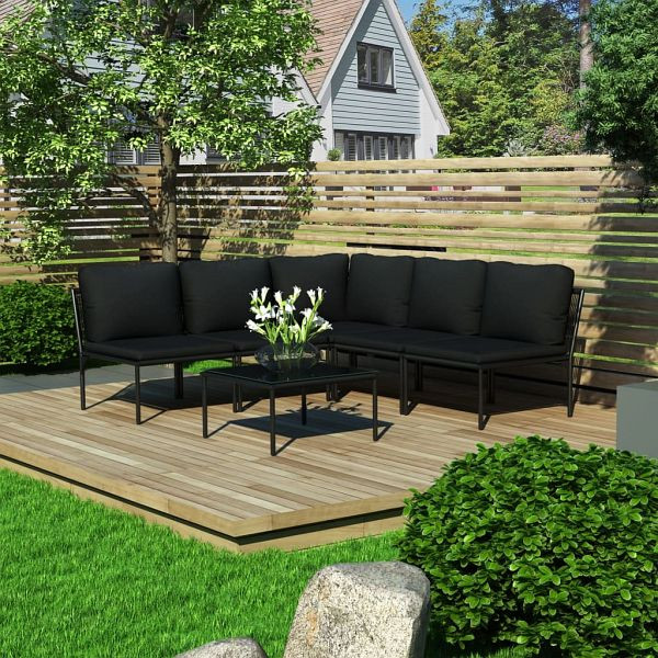 vidaXL 6-teilig Garten-Lounge-Set mit Auflagen Schwarz PVC, 48588