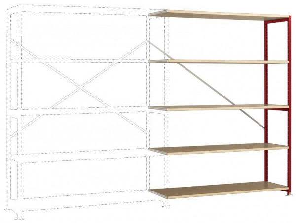 Manuflex Großfach-Steckregal Anbauregal mit 5 Holzverbundböden, HxBxT = 2000 x 1500 x 500 mm, rubinrot, RP1142.3003