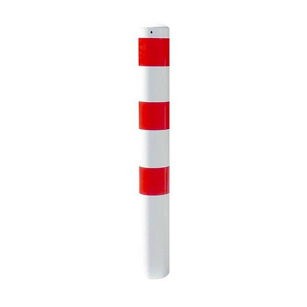 Stein HGS Stahlrohrpoller/Rammschutzpoller -Bollard-, 1500 mm/mit Dreikantverschluss, weiß beschichtet mit 3 rot reflektierenden Leuchtstreifen, 1 Öse, 36705b-rw-101