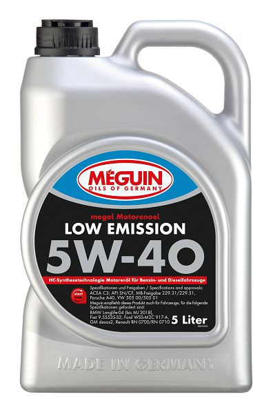 Meguin megol Motorenöl Low Emission SAE 5W-40, Kanister Kunststoff, VE: 5 Liter, 6574