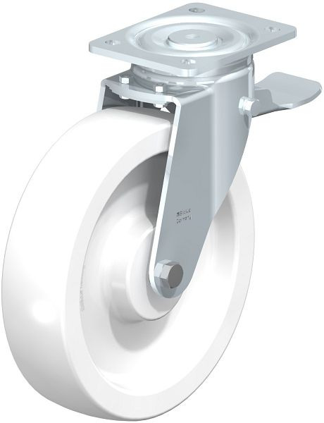 Blickle LH-SPO 250G-ST Stahlblech-Lenkrolle, Schwerlast-Ausführung, mit Anschraubplatte & Feststeller, Polyamid, Weiß, 80770