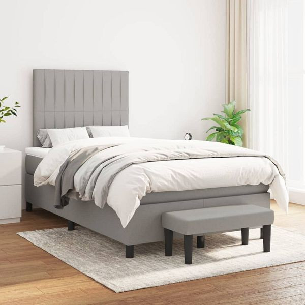 vidaXL Boxspringbett mit Matratze Hellgrau 120x200 cm Stoff, 3136741