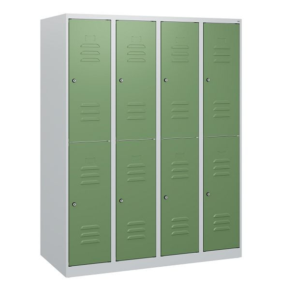C+P Doppelstöckiger Spind Classic PLUS, 4 Abteile, 1530x1200x500mm, 7035/6011, Zylinderschlösser, 0803005-40 S10015