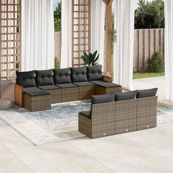 vidaXL 10-teilig Garten-Sofagarnitur mit Kissen Grau Poly Rattan, 3260471
