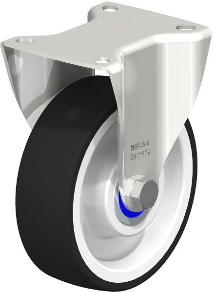 Blickle BKX-POTH 125XK-1 Edelstahl-Schwerlast-Bockrolle mit Anschraubplatte, Thermoplastisches Polyurethan, Grau, 754135