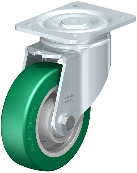 Blickle LH-GST 150K Stahlblech-Lenkrolle, Schwerlast-Ausführung, mit Anschraubplatte, Blickle Softhane®, Grün, 754608