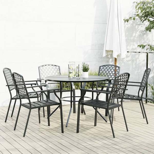 vidaXL Gartenstuhl-Set 7-tlg. Stapelbar Pulverbeschichteter Stahl, 3283771