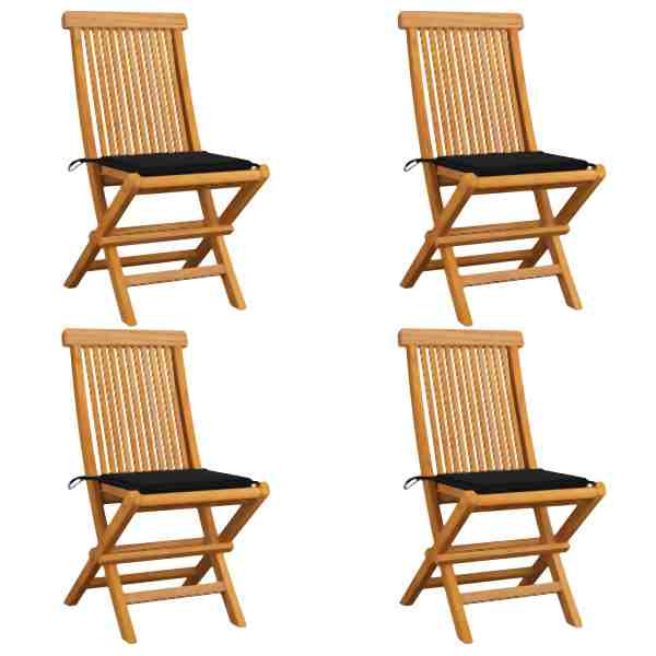 vidaXL Gartenstühle mit Schwarzen Kissen 4 Stück Teak Massivholz, 3062575