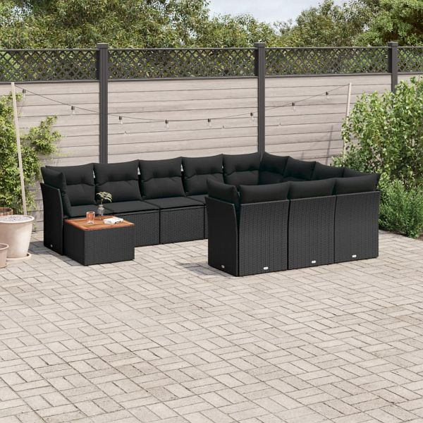 vidaXL 11-teilig Garten-Sofagarnitur mit Kissen Schwarz Poly Rattan, 3256174